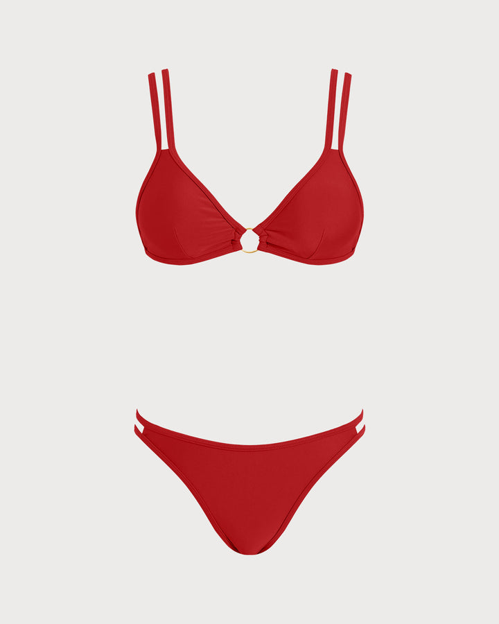 Ensemble de Bikini Triangle Rouge avec O-Ring