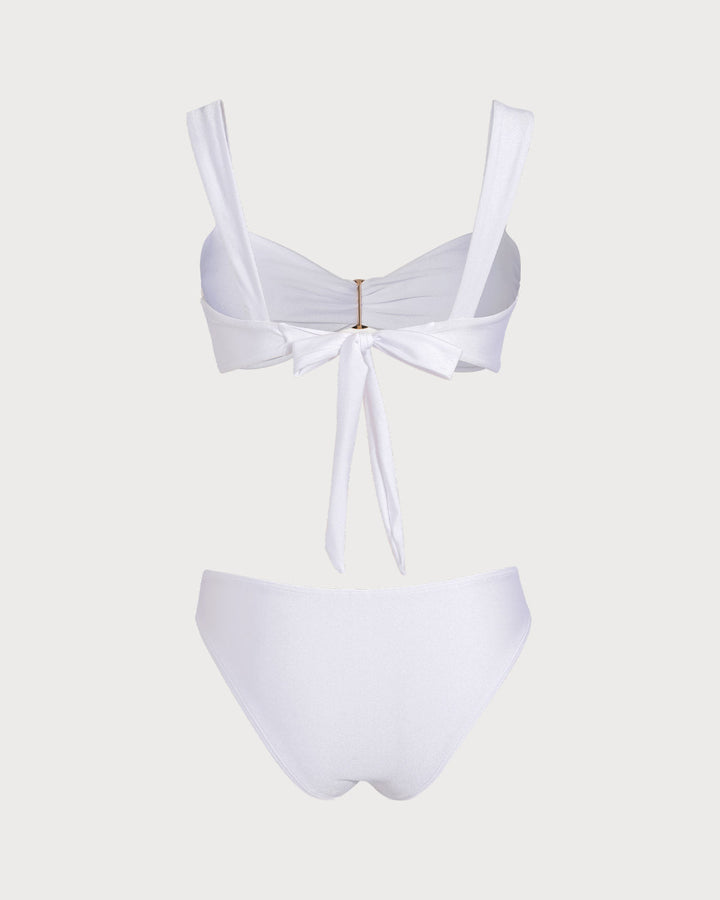 Ensembles de bikini à cordon de serrage blanc à décolleté en cœur