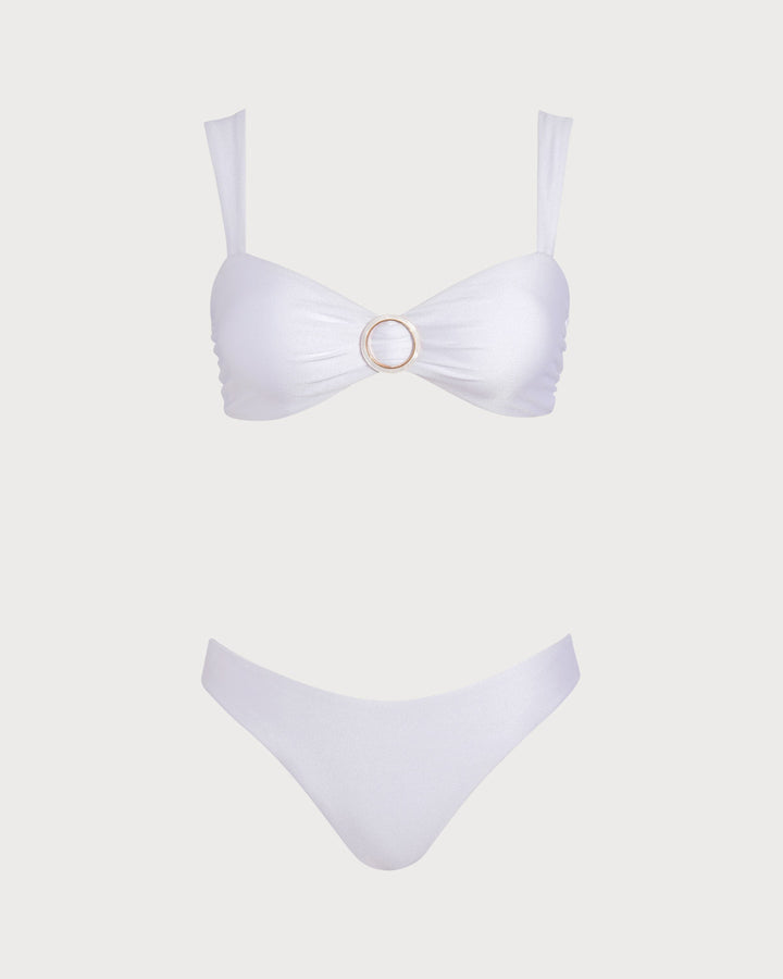 Ensembles de bikini à cordon de serrage blanc à décolleté en cœur