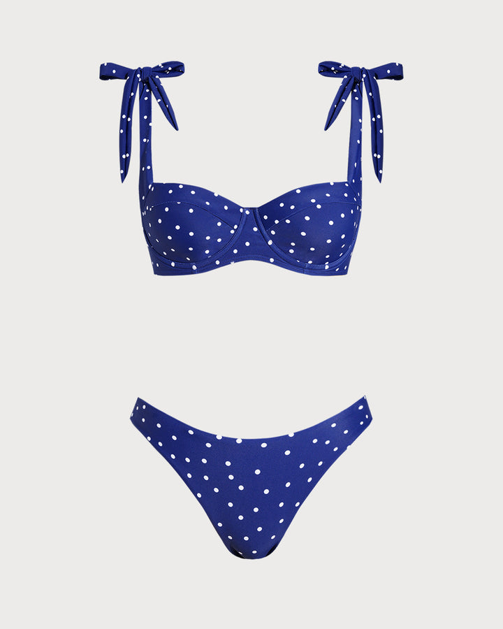 Ensembles de Bikini à Armatures à Pois avec Nœud Papillon Bleu