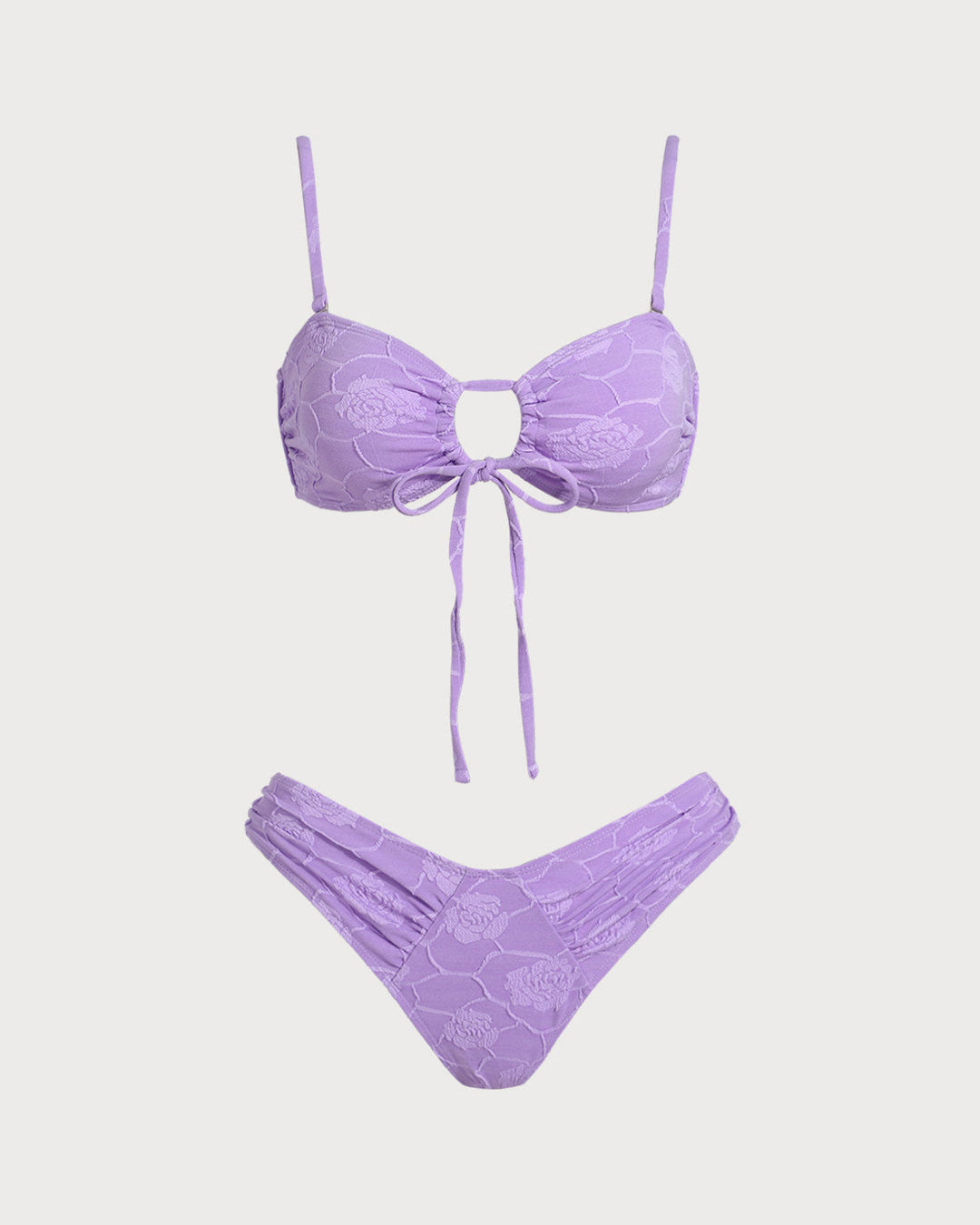 Ensemble de Bikini Bandeau Texturé Floral Violet