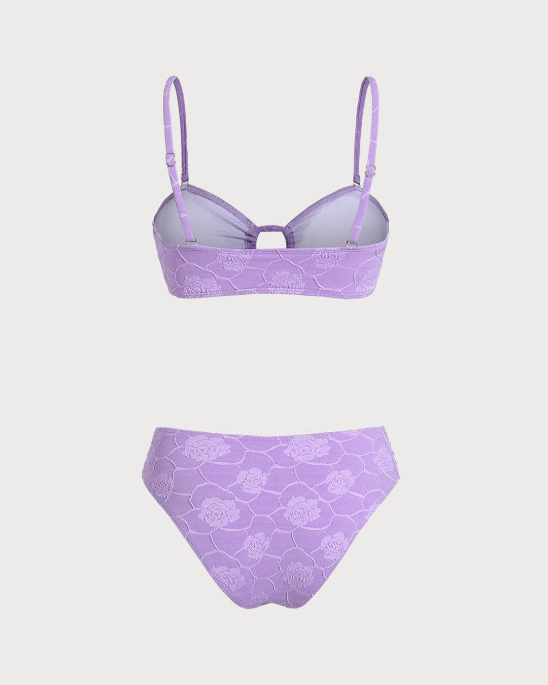 Ensemble de Bikini Bandeau Texturé Floral Violet