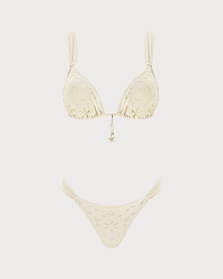Ensemble de Bikini Triangle à Cordon Off White