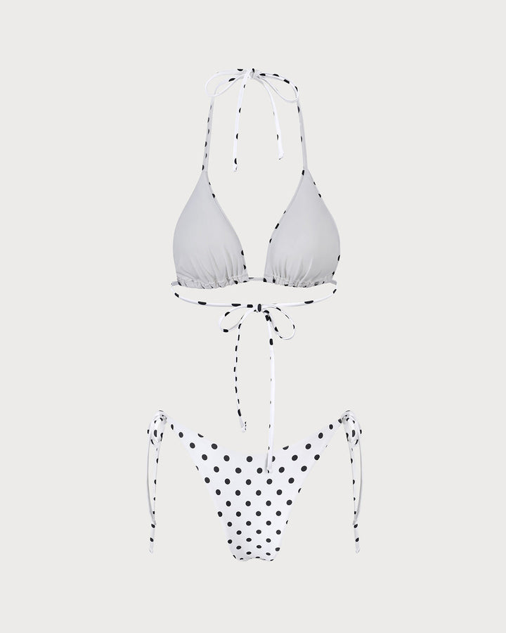 Ensemble de Bikini Triangle à Pois Blancs