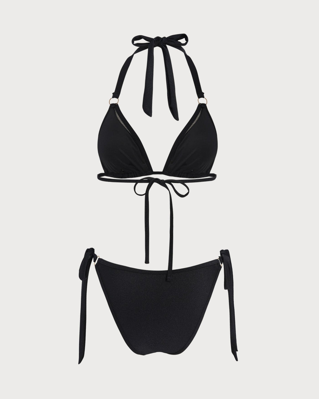 Ensemble de Bikini Triangle Noir à O-Ring avec Halter