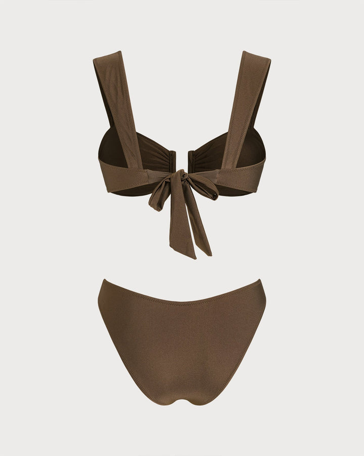 Ensemble de Bikini à Cordon Découpé Marron