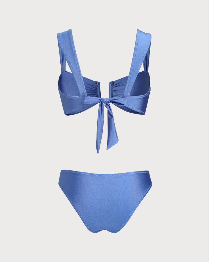 Ensemble de Bikini Triangle Bleu à Haute Élasthicité