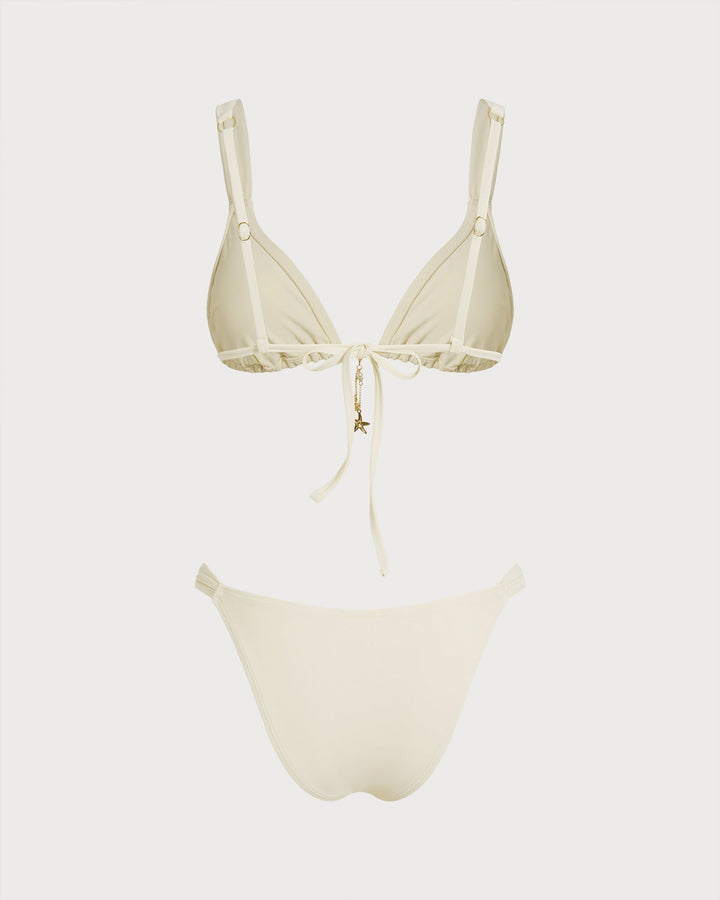 Ensemble de Bikini Triangle à Cordon Off White