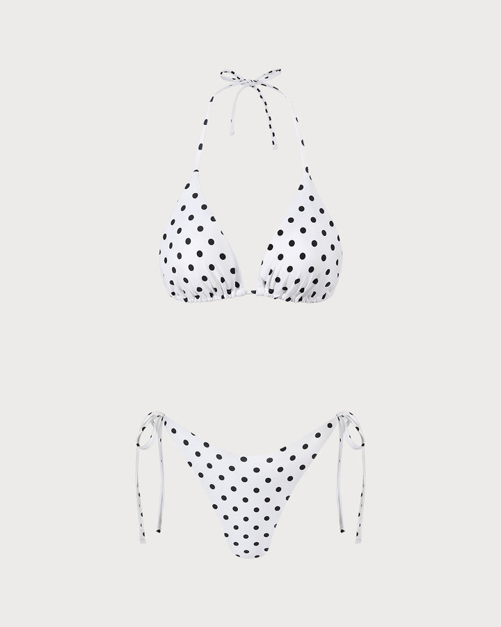 Ensemble de Bikini Triangle à Pois Blancs