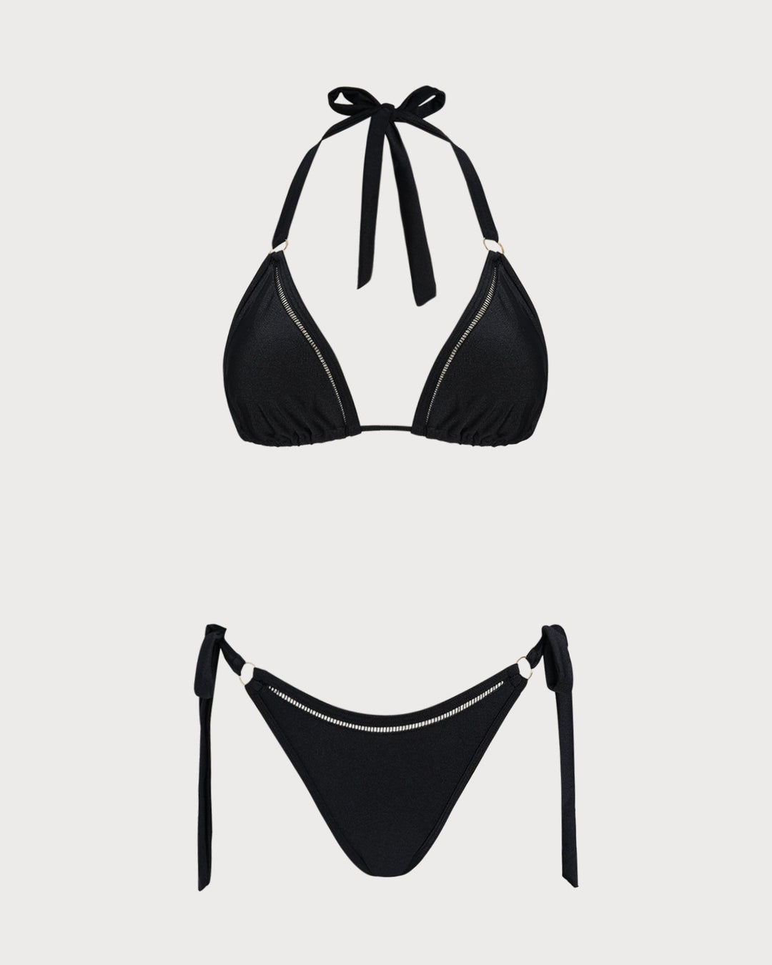 Ensemble de Bikini Triangle Noir à O-Ring avec Halter
