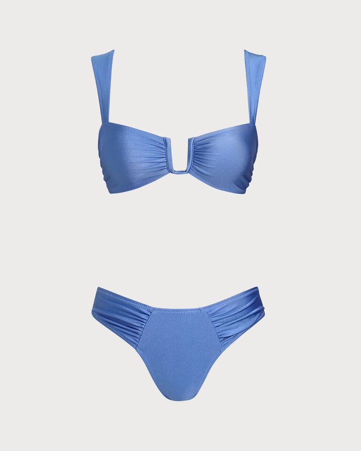 Ensemble de Bikini Triangle Bleu à Haute Élasthicité