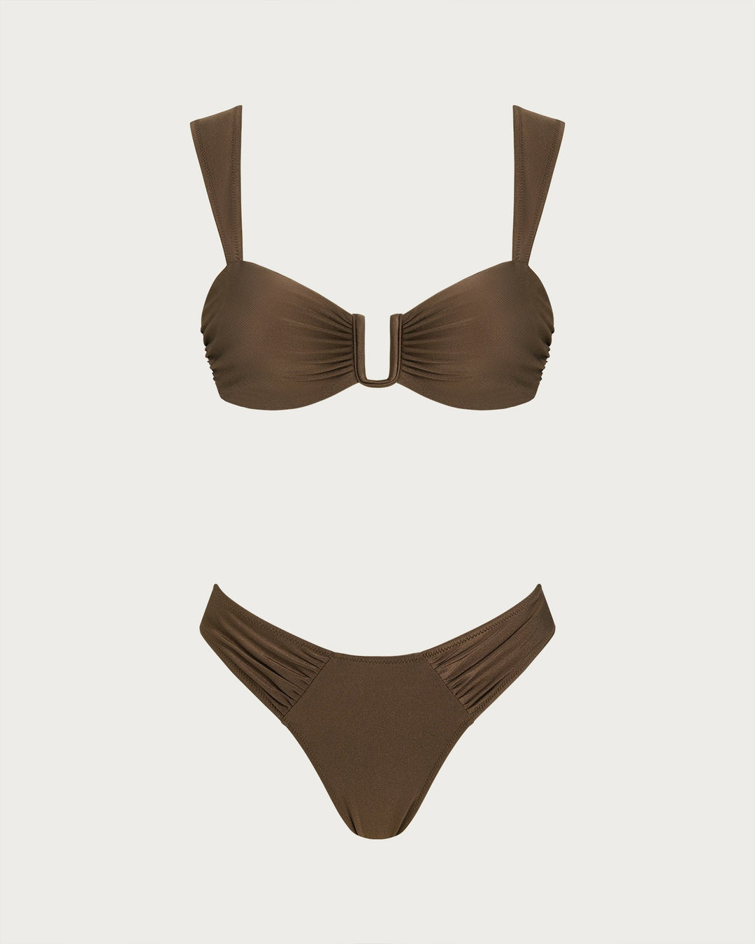 Ensemble de Bikini à Cordon Découpé Marron