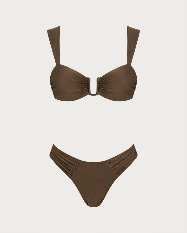 Ensemble de Bikini à Cordon Découpé Marron