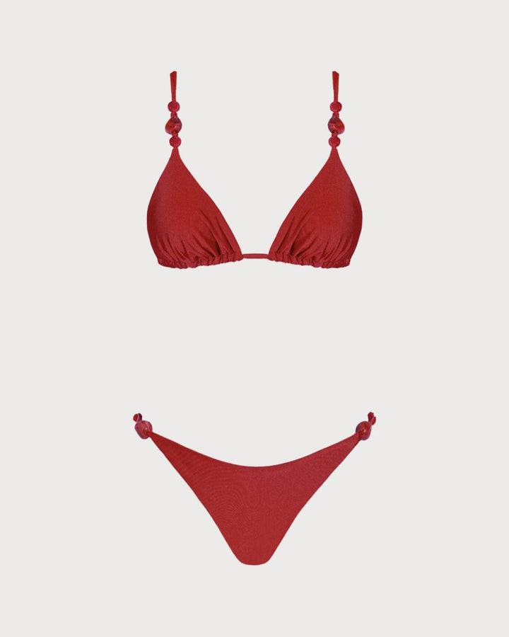 Ensemble de Bikini Triangle Rouge à Col V