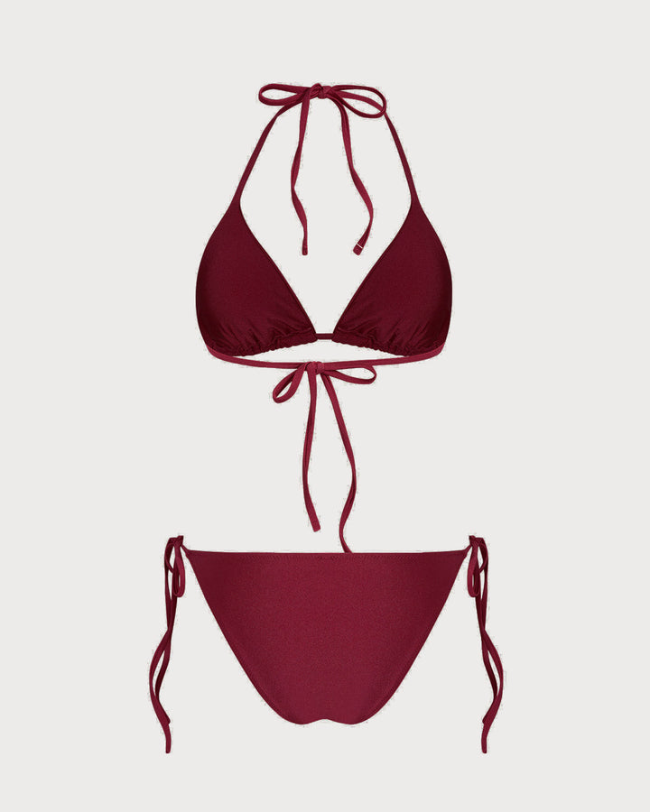 Ensemble de Bikini à Cordon Rouge en Forme de Triangle
