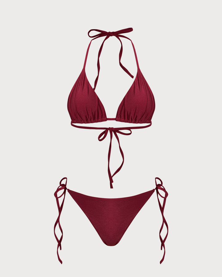 Ensemble de Bikini à Cordon Rouge en Forme de Triangle