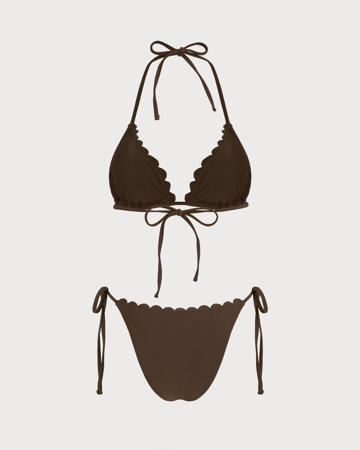 Ensemble de Bikini Brodé Halter Café