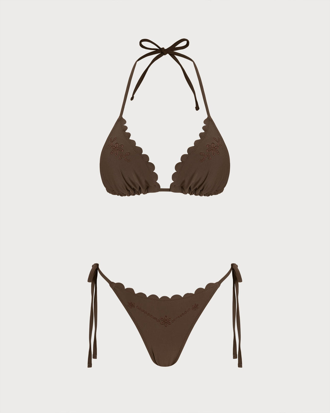 Ensemble de Bikini Brodé Halter Café