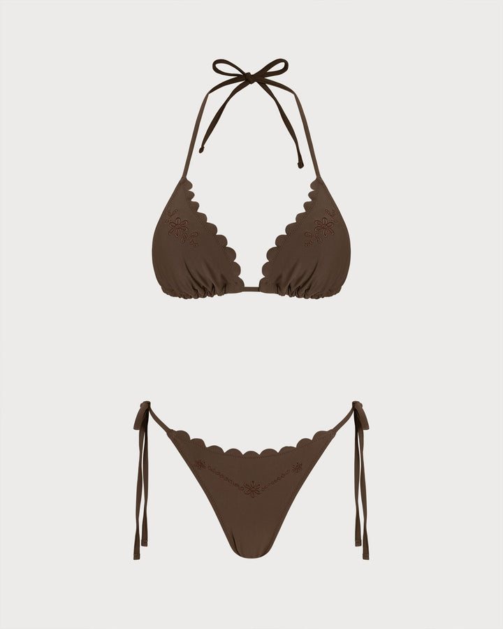 Ensemble de Bikini Brodé Halter Café