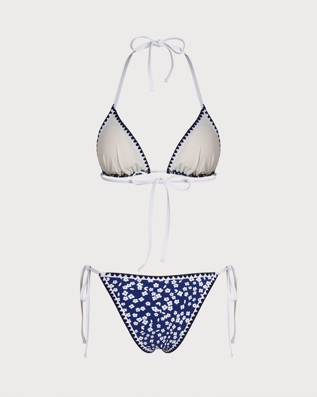 Ensemble de Bikini Triangle Floral à Dos Nu Bleu