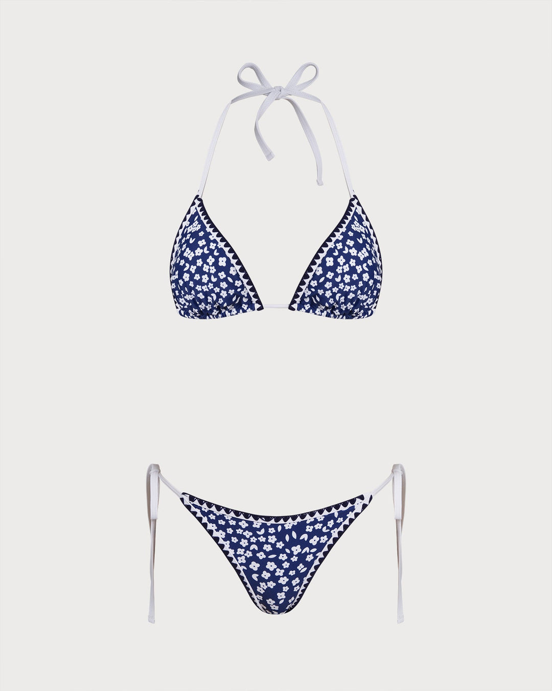 Ensemble de Bikini Triangle Floral à Dos Nu Bleu