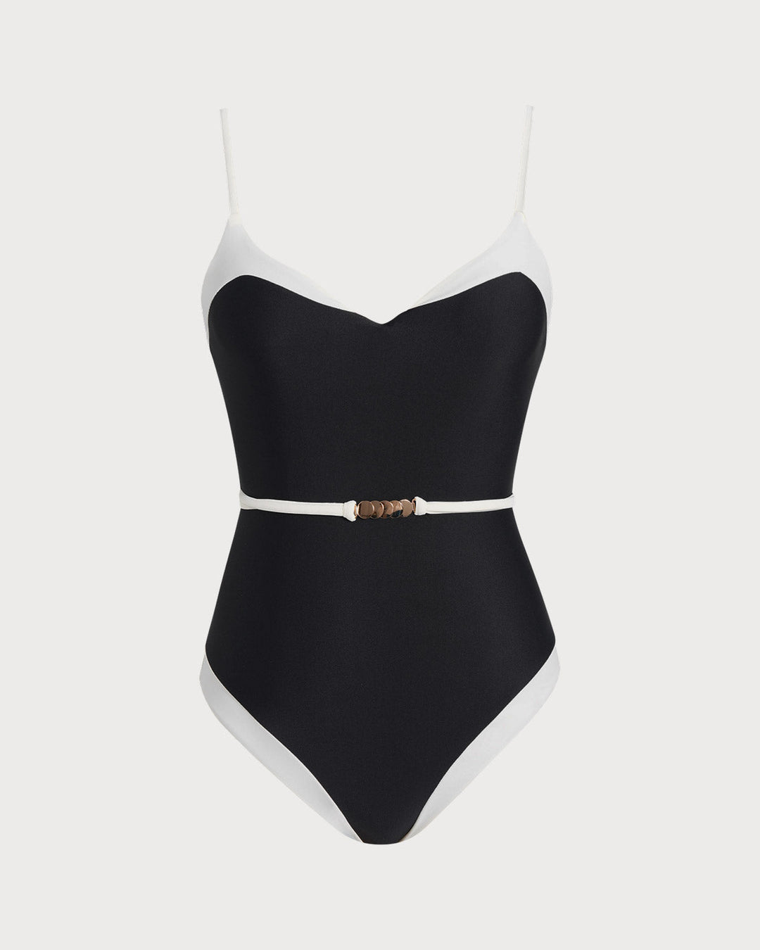 Maillot de bain une pièce noir à col en V contrasté