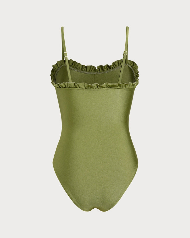 Bralette à Volants Vert en Maillot de Bain Une Pièce