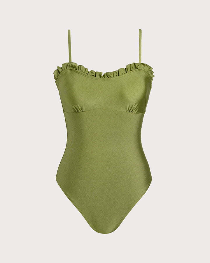 Bralette à Volants Vert en Maillot de Bain Une Pièce