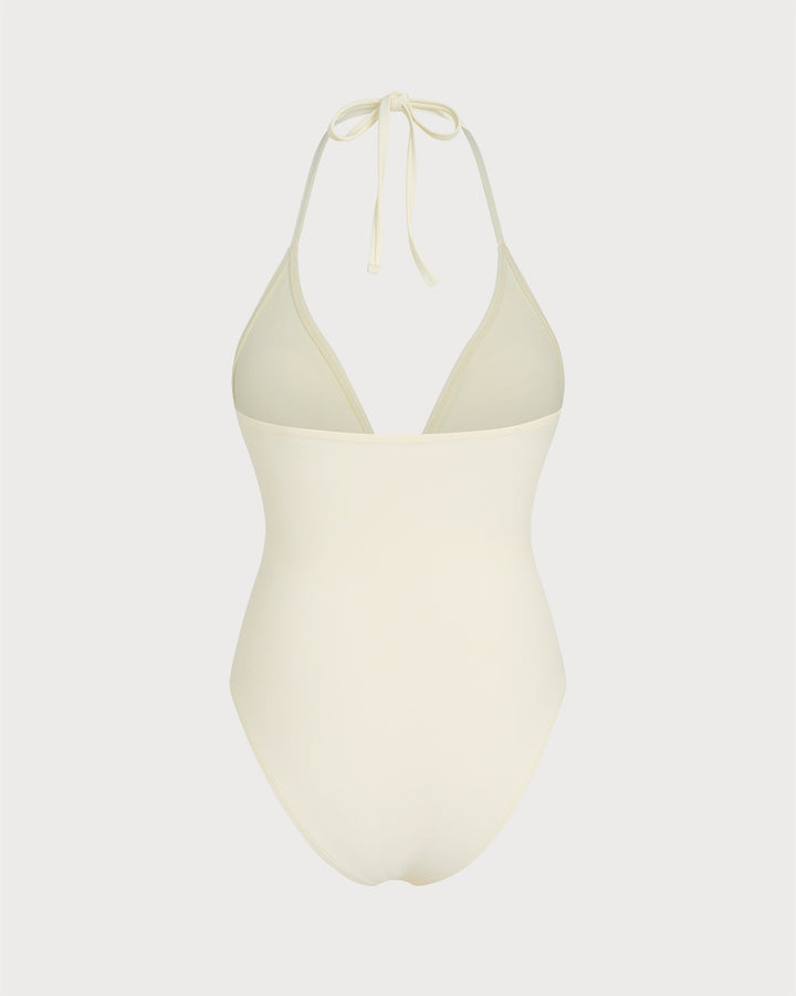 Maillot de bain une pièce à bretelles halter blanc cassé