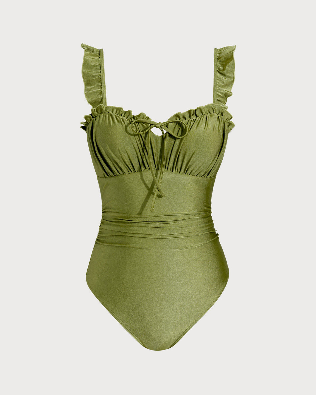 Maillot de bain une pièce vert froncé avec bralette