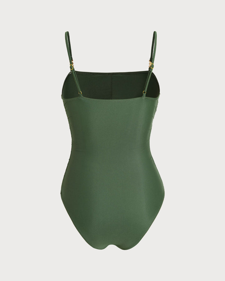 Maillot de bain une pièce vert à haute élasticité