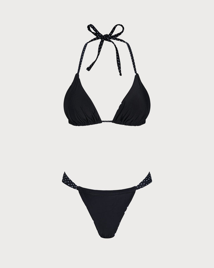 Ensemble de Bikini Réversible à Pois Noirs