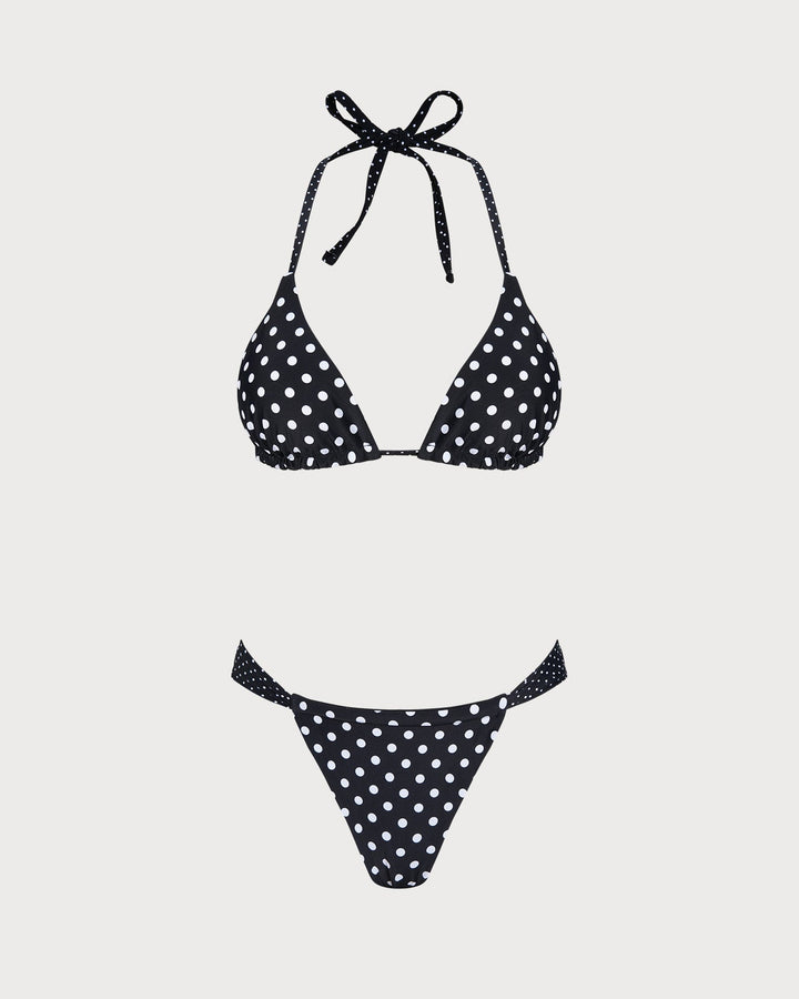 Ensemble de Bikini Réversible à Pois Noirs