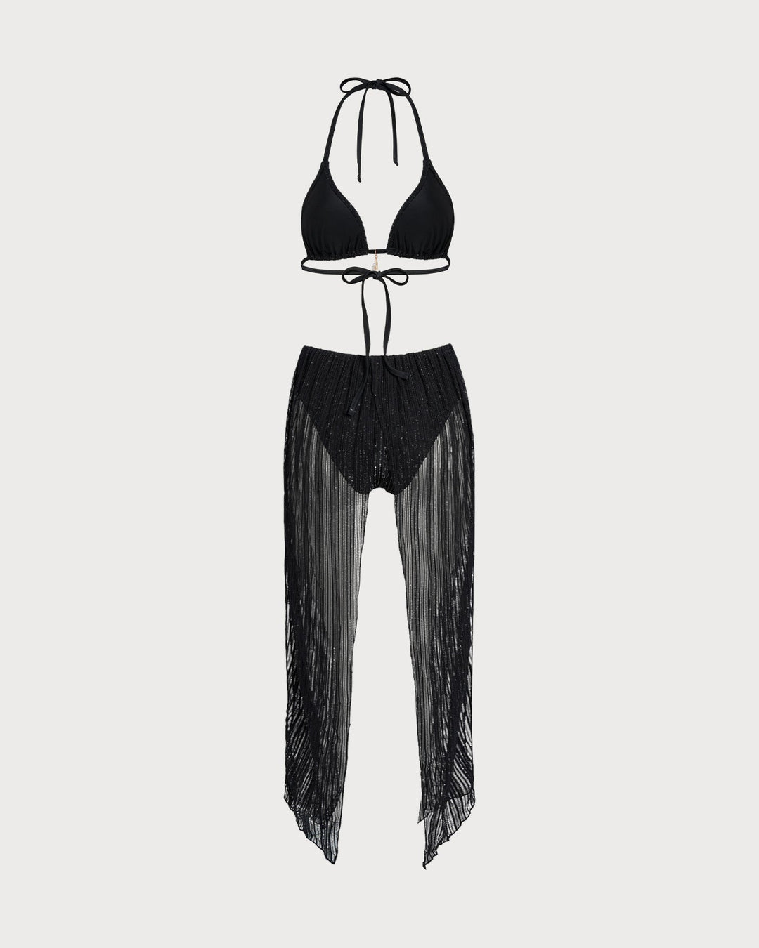 Ensemble de bikini triangle noir à lien coulissant