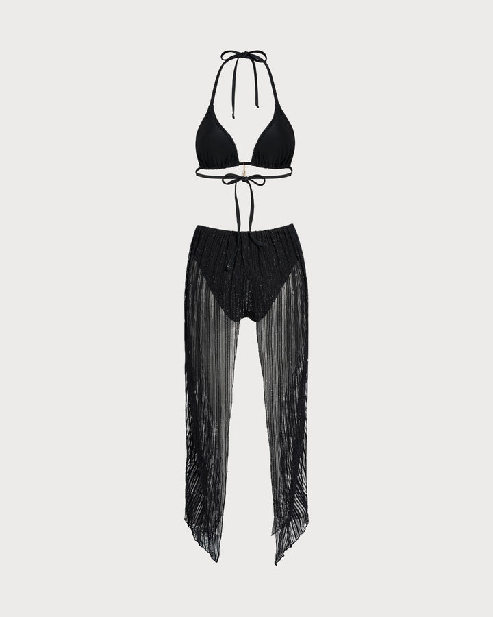 Ensemble de bikini triangle noir à lien coulissant