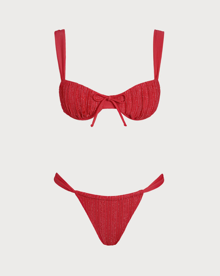 Ensemble de Bikini à Armatures en Paillettes Rouges