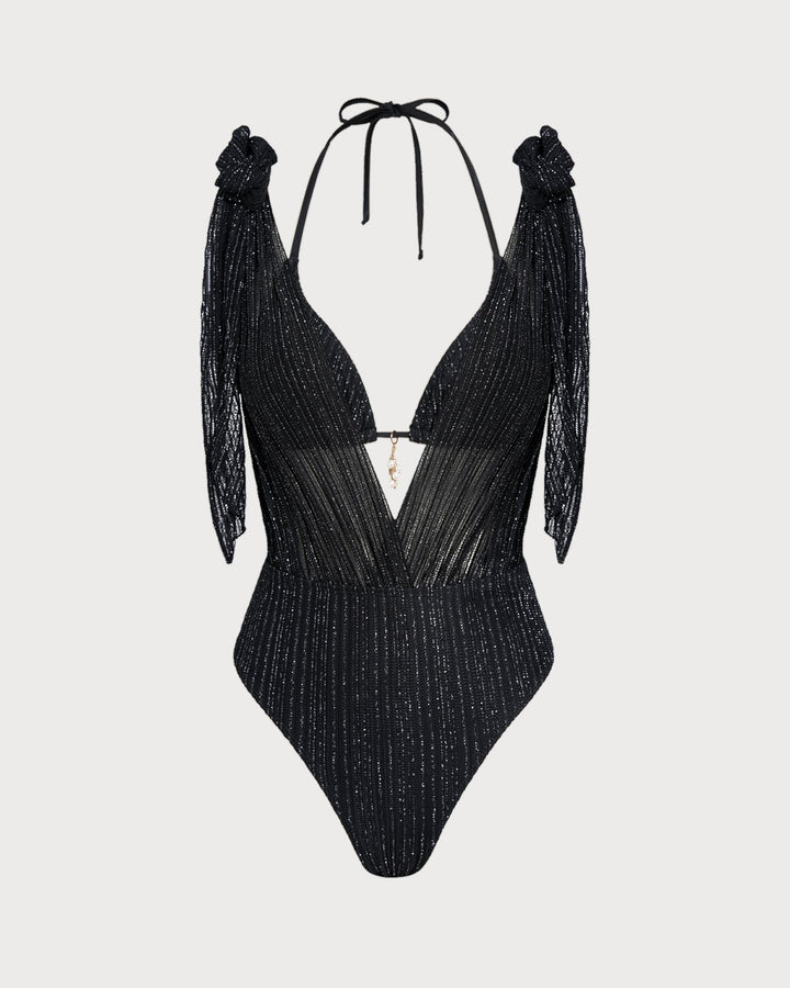 Ensemble de bikini triangle noir à lien coulissant