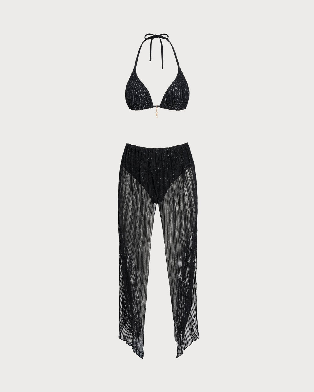 Ensemble de bikini triangle noir à lien coulissant