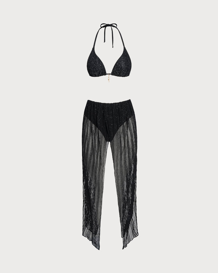 Ensemble de bikini triangle noir à lien coulissant
