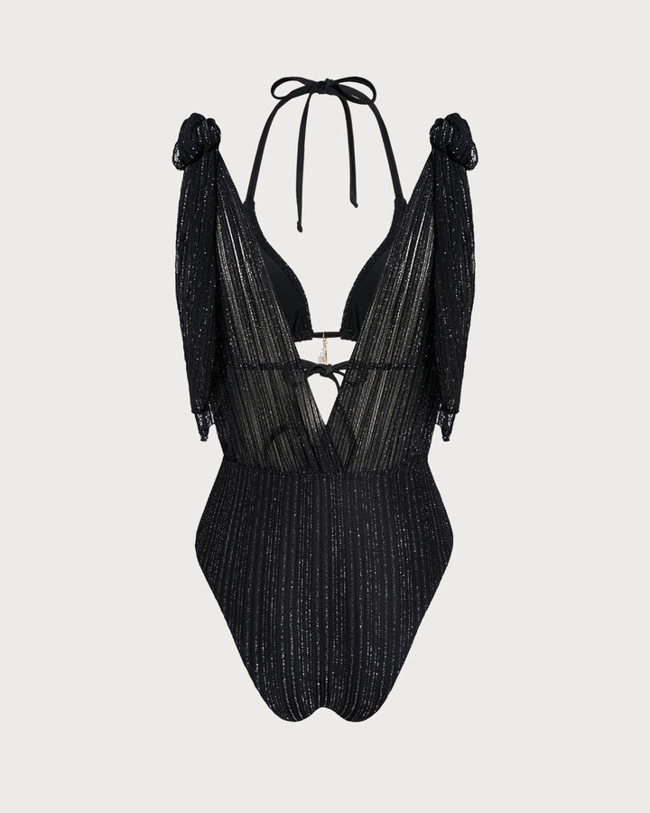 Ensemble de bikini triangle noir à lien coulissant