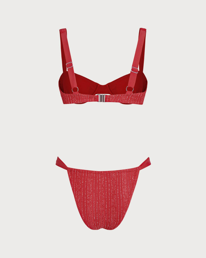Ensemble de Bikini à Armatures en Paillettes Rouges