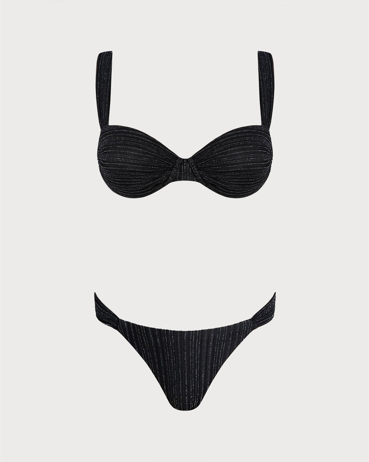 Ensemble de Bikini Noir à Armatures avec Sequins