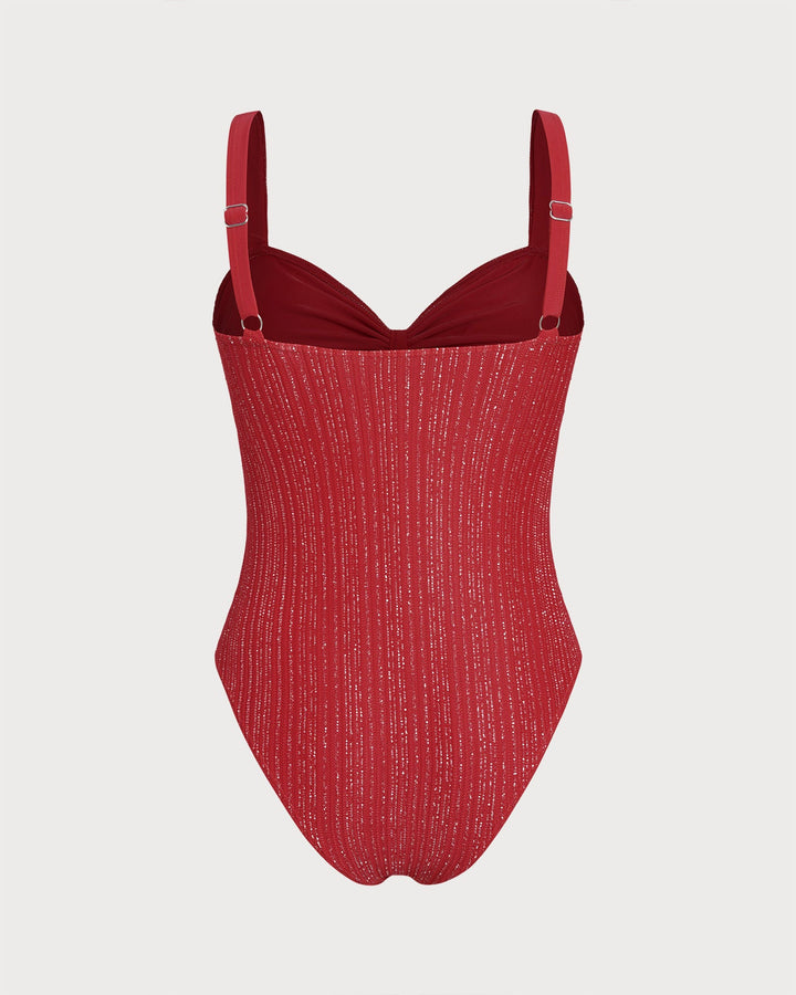 Maillot de Bain Une Pièce Bralette V Couleur Rouge