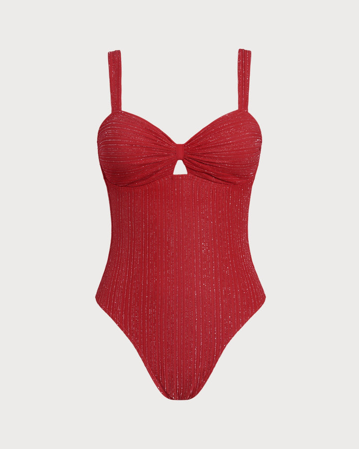 Maillot de Bain Une Pièce Bralette V Couleur Rouge