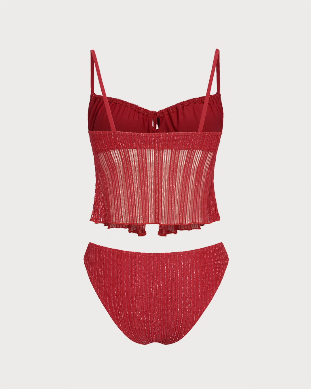 Ensemble de Tankini à Sequins Rouge à Col Carré
