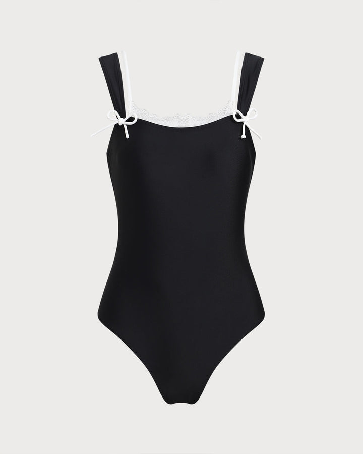Maillot de bain une pièce en dentelle noire contrastante