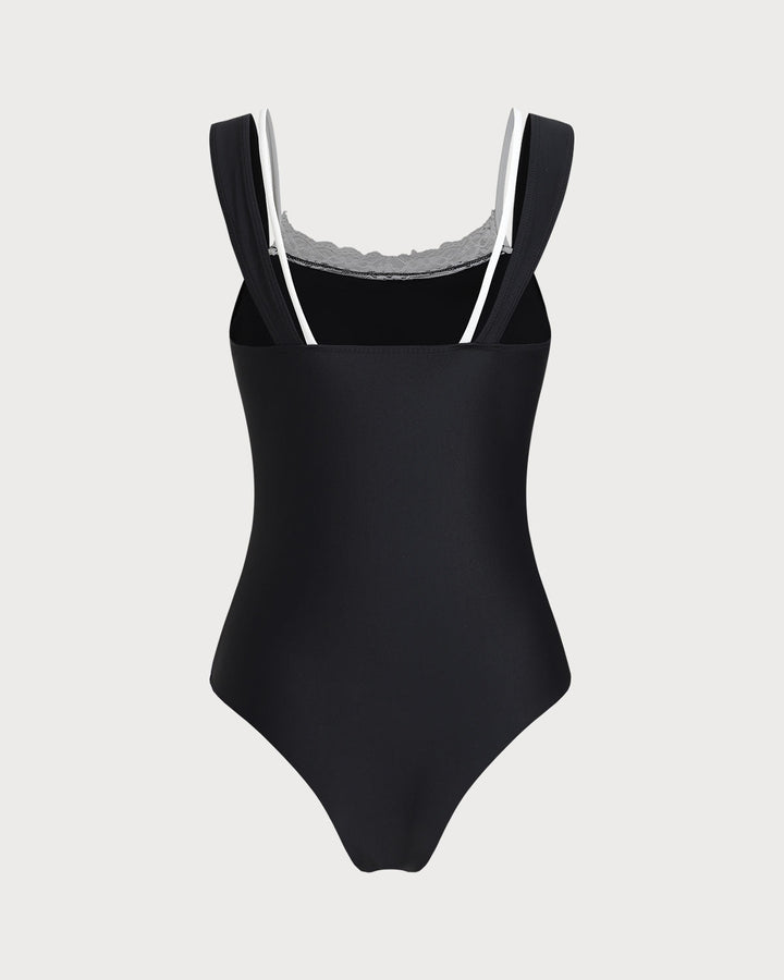 Maillot de bain une pièce en dentelle noire contrastante