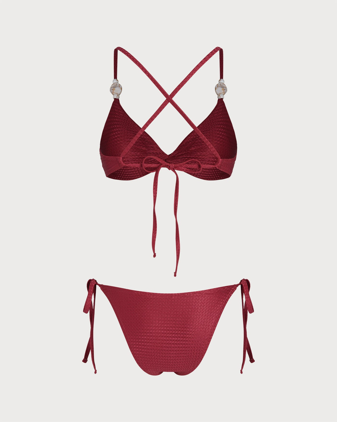 Ensemble de Bikini à Triangle avec Cordons Rouge