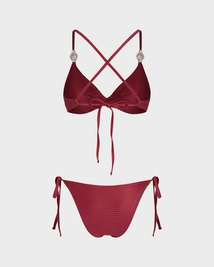 Ensemble de Bikini à Triangle avec Cordons Rouge