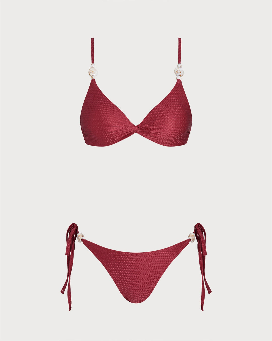 Ensemble de Bikini à Triangle avec Cordons Rouge